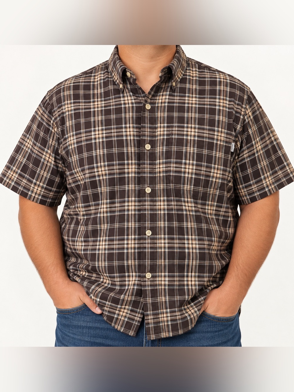 Carhartt Short-Sleeve Button-Down Brown Plaid Shirt XXL